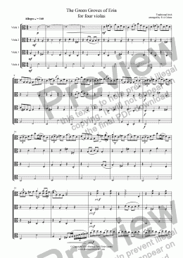 page one of trad. Irish - THE GREEN GROVES OF ERIN - A traditional Irish melody for four violas