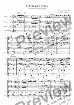 page one of Mozart: Rondo Alla Turca (Clarinet Quartet) (2010)