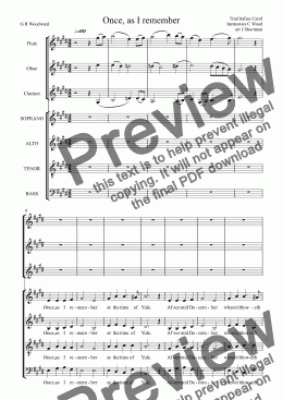 page one of Once, as I remember - Italian Christmas Carol SATB Choral Choir  woodwind trio