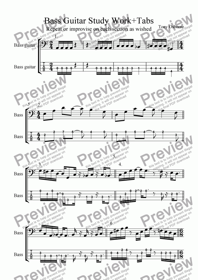 page one of Bass Guitar Study Work (with Tabs)