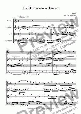 page one of Concerto in D minor for 2 Violins - JS Bach) (Movement 1)