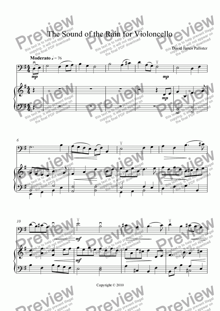 page one of The Sound of the Rain for Violoncello