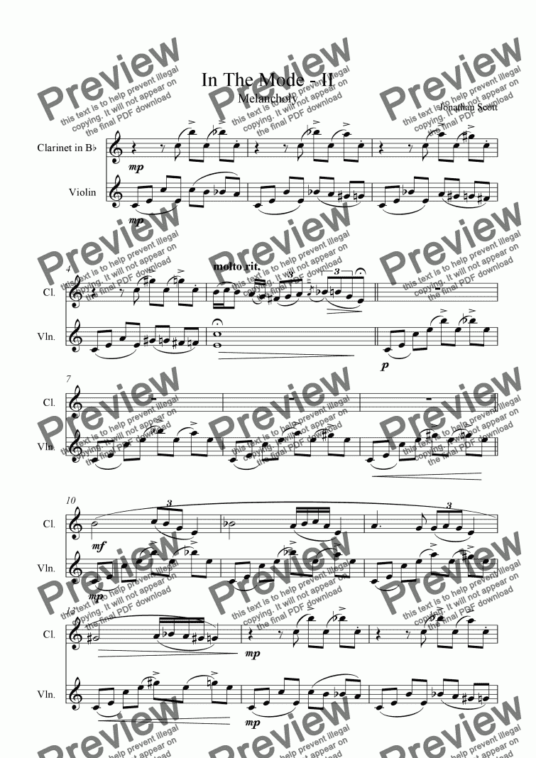 page one of In The Mode Movement Two for Clarinet and Violin