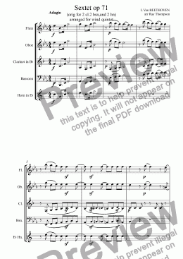 page one of Beethoven: Sextet in Eb op 71: 1.Adagio/Allegro (arranged wind quintet)