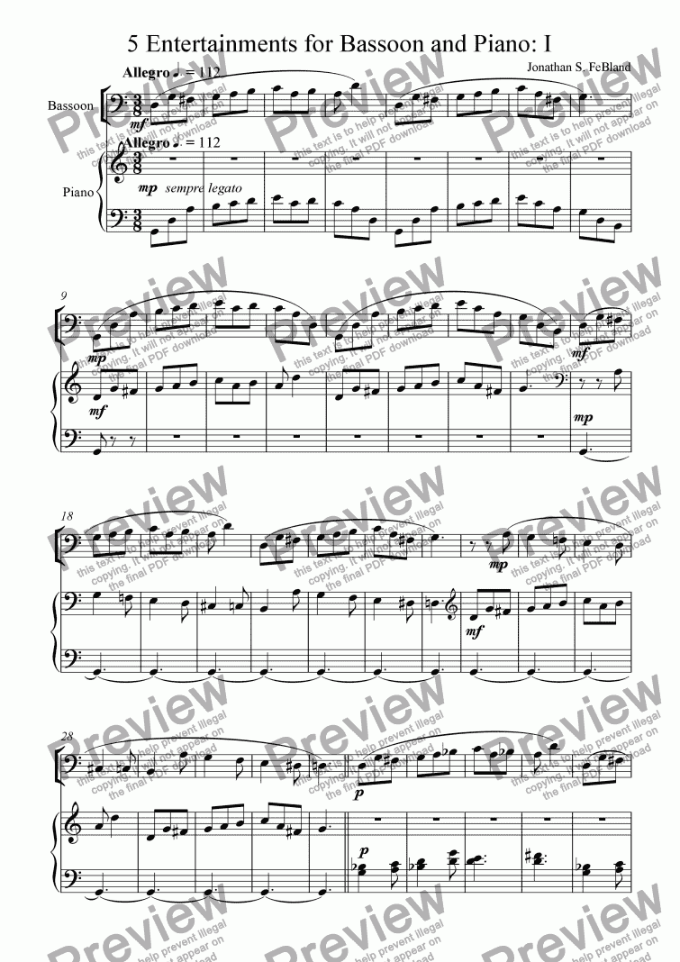 page one of 5 Entertainments for Bassoon and Piano (No.1)