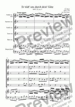 page one of Choral: Er tödt’ uns durch dein’ Güte" (Bach)