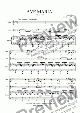 page one of Schubert's Ave Maria, arranged for voice and violin 