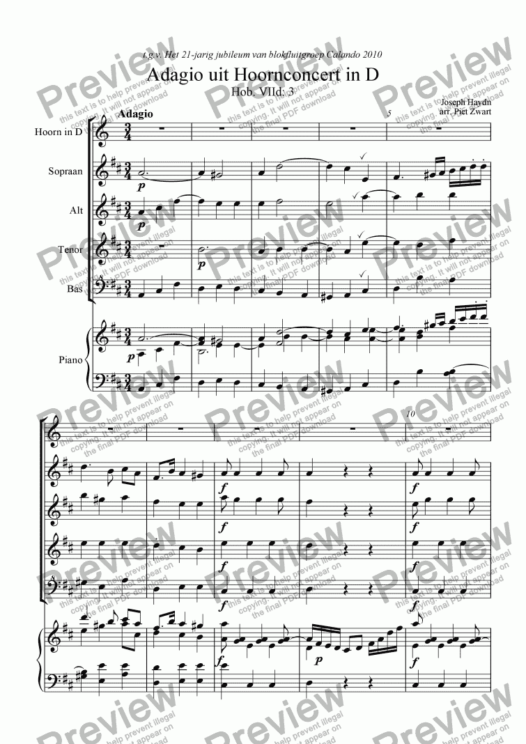 page one of Adagio from Hornconcerto D (Haydn)