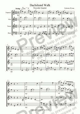 page one of Walkin’ the Dog for Recorder Quartet