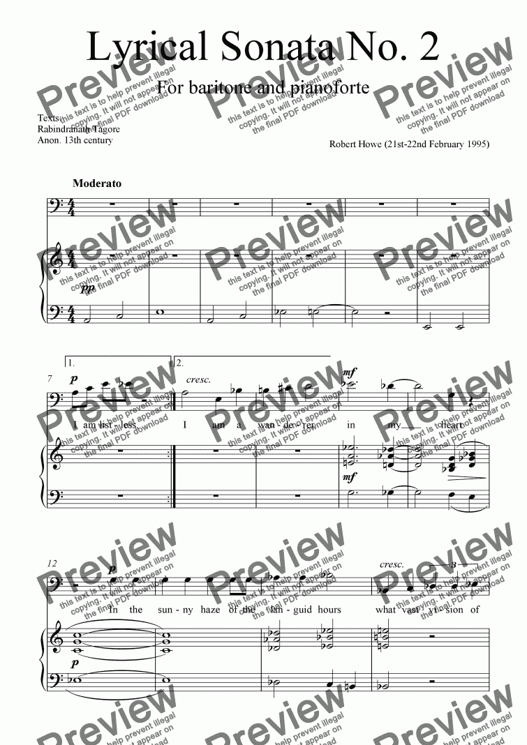 page one of Lyrical Sonata No.2 (piano and baritone voice)