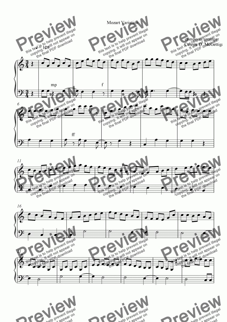 page one of Mozart Twinkle twinkle and Lacromosa