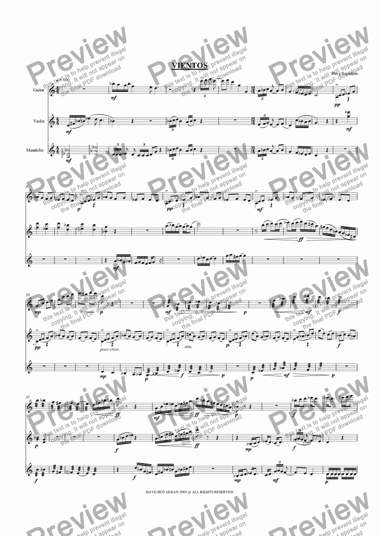 page one of Vientos (guitar, violin, mandolin)
