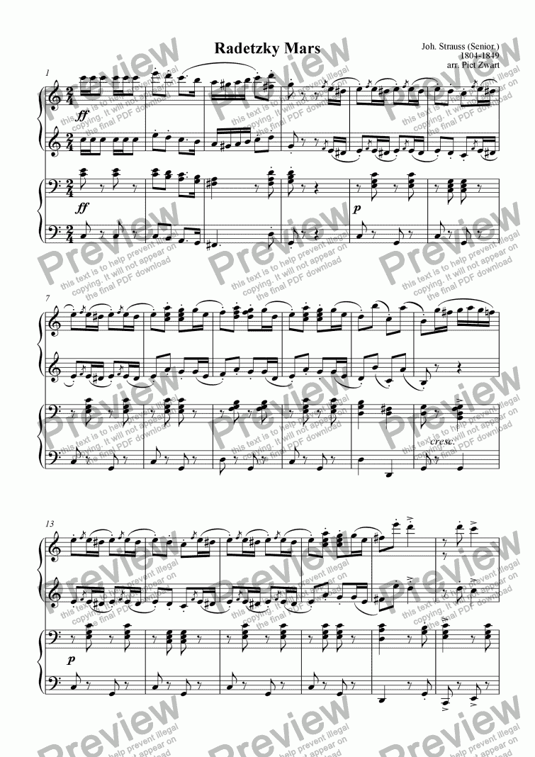 page one of Radetzky Mars (Strauss sr.) 4-hands