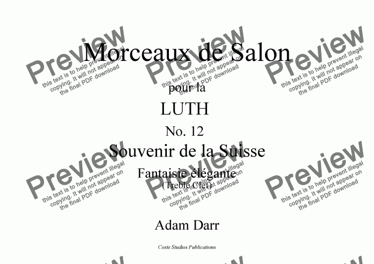 page one of Morceaux de Salon No. 12 Sourvenir de la Suisse, Fantaisie elegante (treble clef)