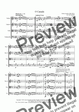 page one of O Canada (Eb) for String Quartet