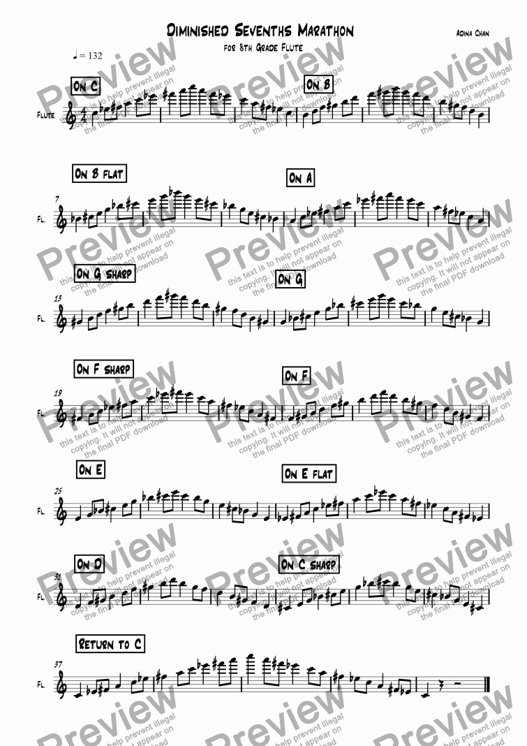 page one of Diminished Sevenths Marathon for 8th Grade Flute