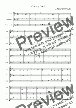 page one of Coventry Carol (for 1 violin and 2 violoncellos)