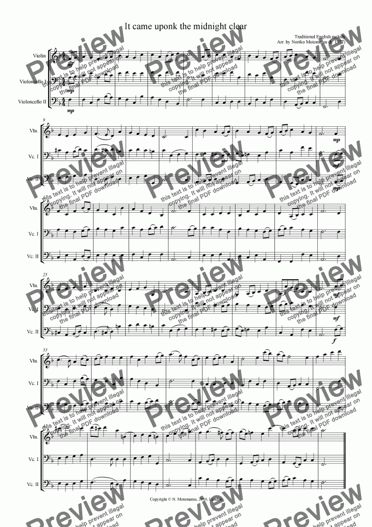 page one of It came uponk the midnight clear (for 1 violin and 2 violoncellos)