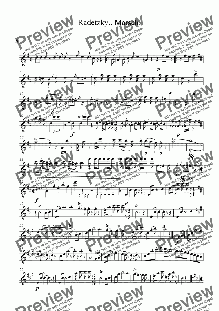page one of Strauss Radetzky March for String Quartet