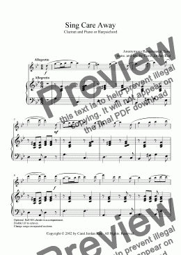 page one of Sing Care Away (clarinet & piano or harpsichord)