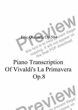 page one of Piano Transcription of Vivaldi's La Primavera from The Four Seasons Op.8