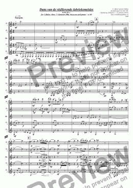 page one of "Dans van de visfilerende fabrieksmeisjes" for 2 flutes, oboe, 2 clarin. in Bb, bassoon, piano