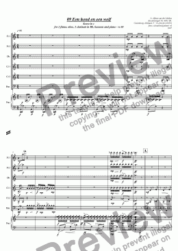 page one of "Een hond en een wolf" (ballet) for 2 flutes, oboe, 2 clarinets (Bb), bassoon and piano