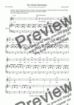 page one of Der blinde Bartimaeus - Kindermusical mit Klavierbegleitung