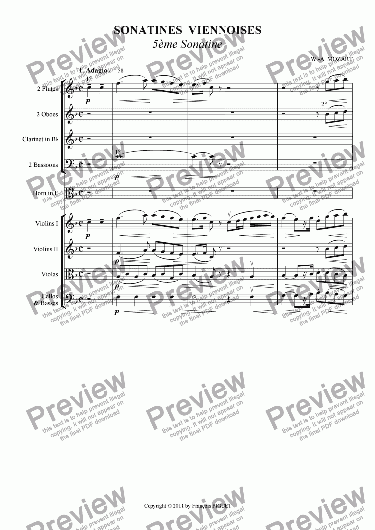 page one of MOZART: Viennese Sonatina N. 5/1 for chamber orchestra