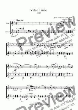 page one of Valse Triste for flute and guitar