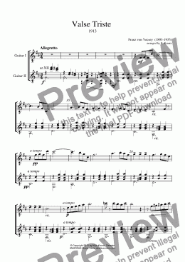 page one of Valse Triste for guitar duet