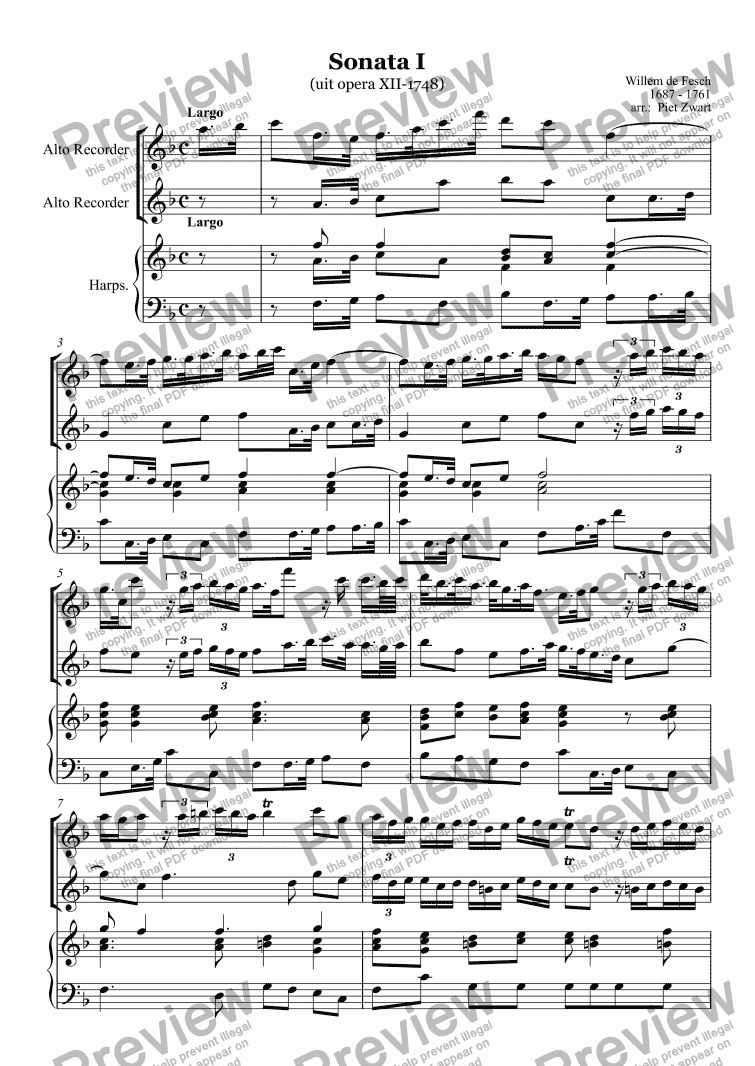 page one of Triosonata I (de Fesch)