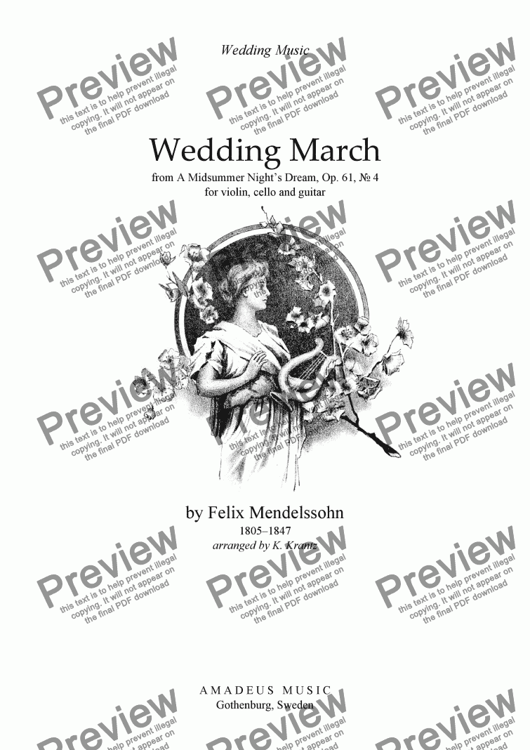 page one of Wedding March for violin, violoncello and guitar
