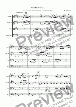 page one of Minuetto No. 1 for String Quartet