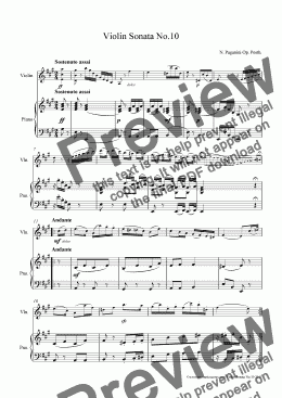 page one of Paganini Violin Sonata No.10 Op. Posth for Violin and Piano