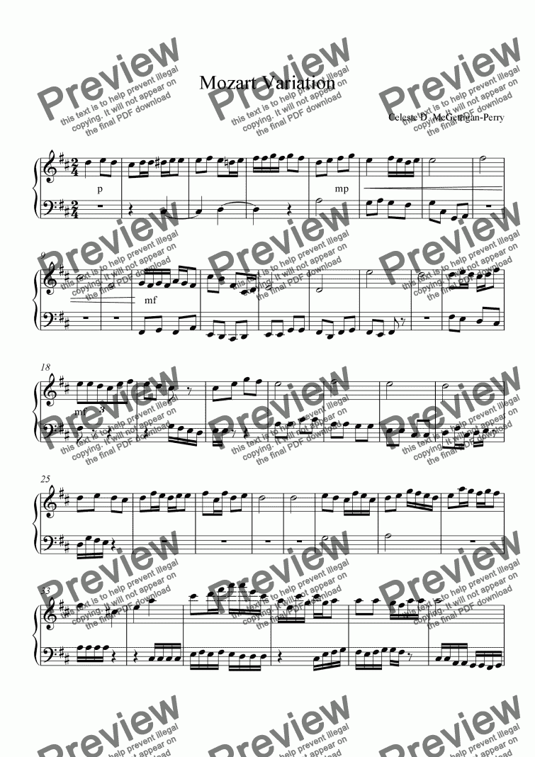page one of Mozart Variation #20