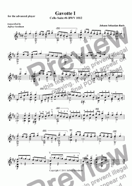 page one of Gavotte I from Cello Suite 6 - for the advanced player