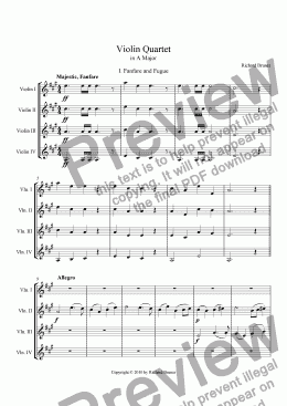 page one of Violin Quartet No. 1 in A Major