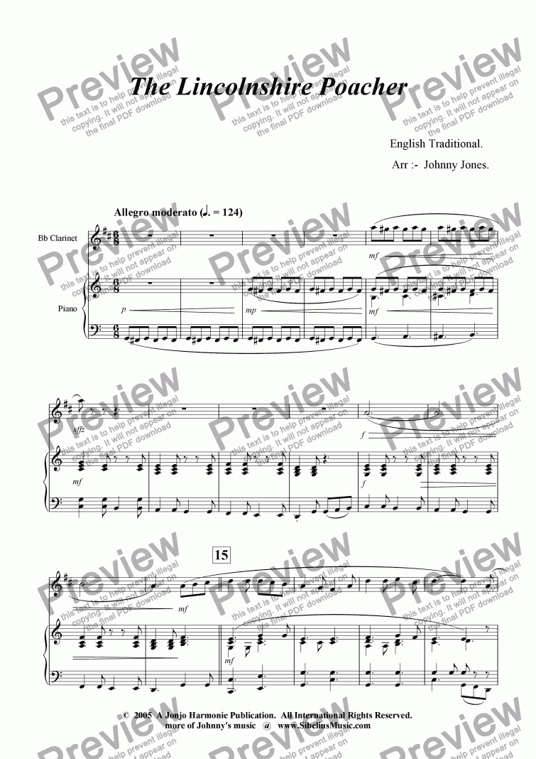 page one of Lincolnshire Poacher The  ( Clarinet and Piano )