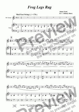 page one of Frog's Legs Rag ( Clarinet and Piano )