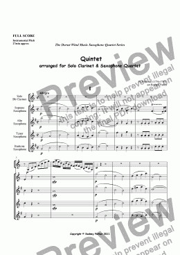 page one of Quintet arr. for Solo Clarinet and Saxophone Quartet
