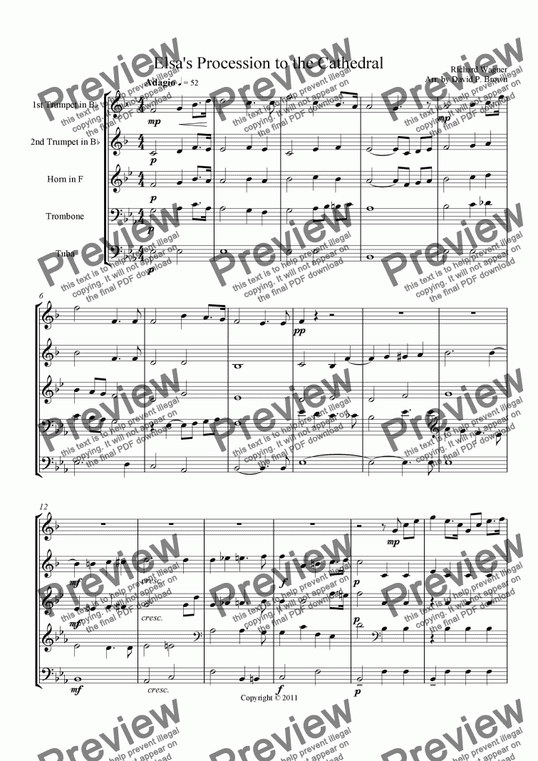 page one of Elsa's Procession to the Cathedral for Brass Quintet