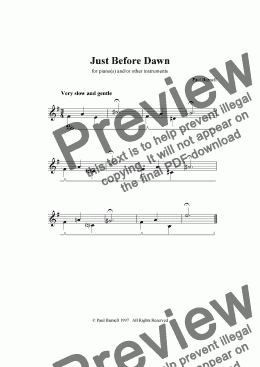page one of Just Before Dawn, for piano(s) and/or other instruments