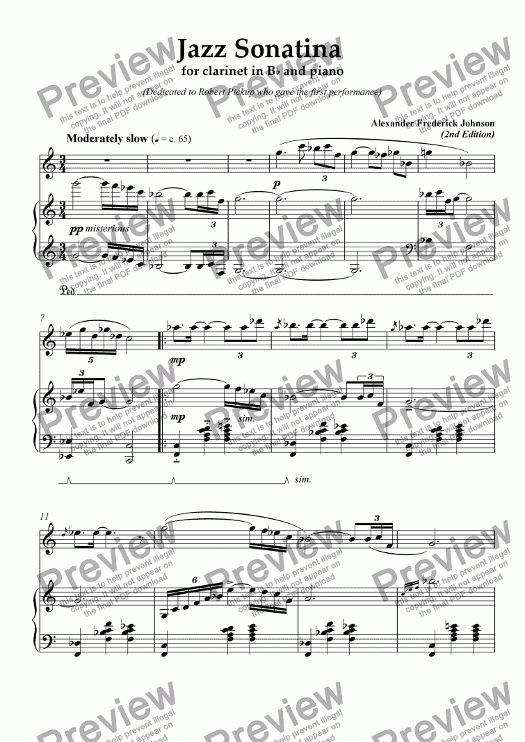 page one of JAZZ SONATINA for Clarinet in Bb and Piano