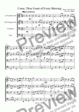 page one of Come, Thou Fount (arr. for brass)