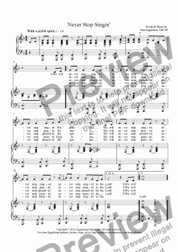 page one of Never Stop Singin’ (Cong. sheet)