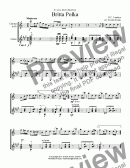 page one of Britta Polka for clarinet in Bb and guitar