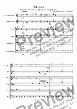 page one of Old Glory- for Trumpet, Saxophone, and String Quartet