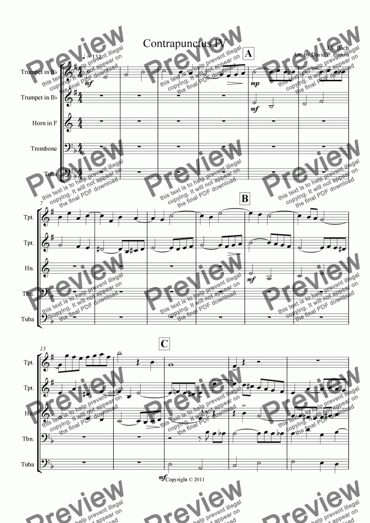 page one of Contrapunctus IV from the Art of Fugue