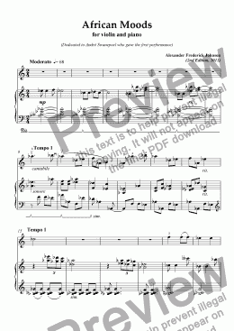 page one of AFRICAN MOODS for Violin and Piano